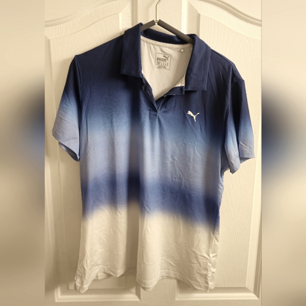 Puma Women's Blue and White Gradient Polo Golf Shirt XL